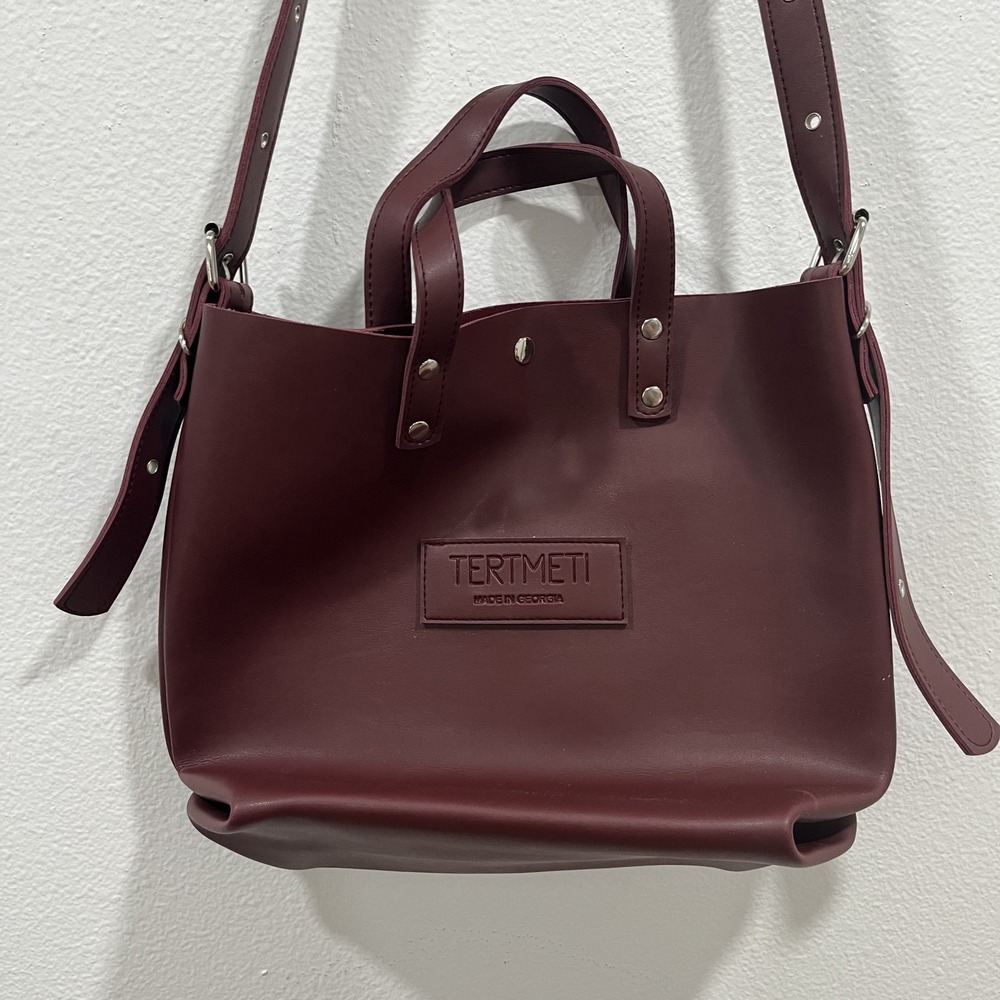 Tertmeti TBILISI, GEORGIA Vegan Leather Tote Bag Burgundy Red Shoulder Handbag